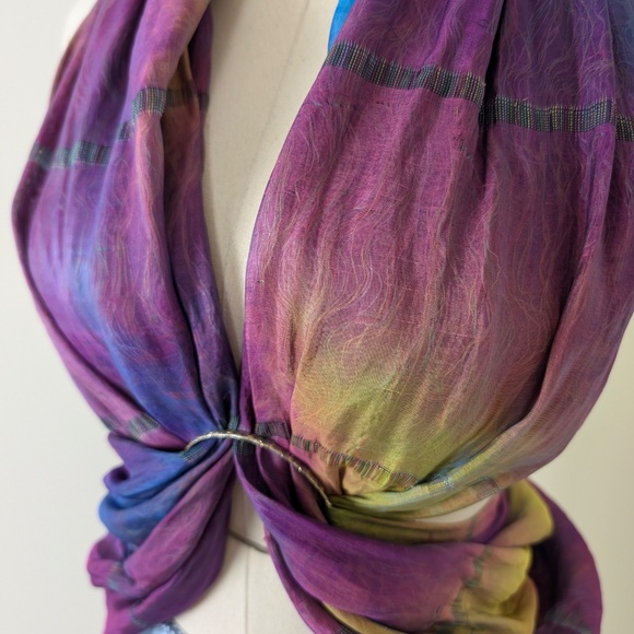 Tie Dyed Rectangular Scarf Mesh Transparent Natural Fibres Sheer - Picture 5 of 16